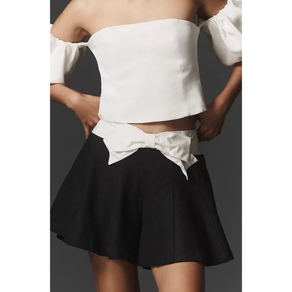Maeve Anthropologie Black White Bow Mini Skirt Colorblock Size 14 Tuxedo Skirt